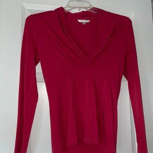 CABI Women's Red V-neck Pull Over Stretch Knit Long Sleeve Shirt Top - size M